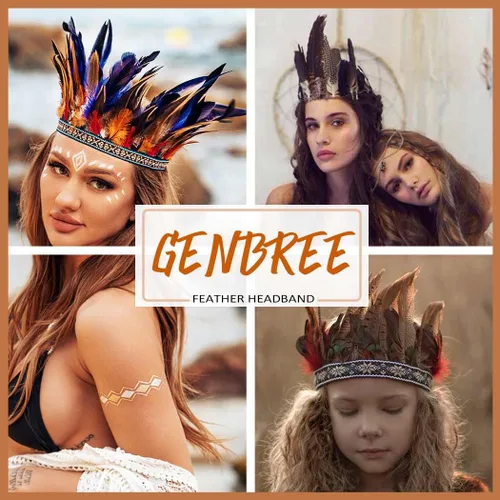 Vista 7 de Tocado de plumas de carnaval, tocado de plumas indias, diadema de corona, disfraz de Halloween, accesorios para el cabello para mujer