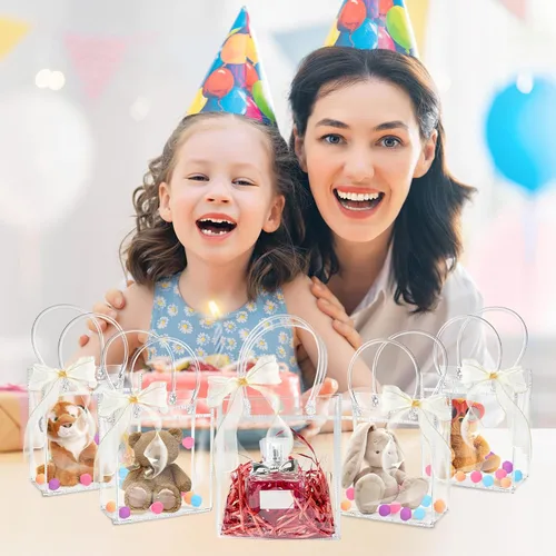 Vista 6 de Ohuimrt 50 Pack 4.92" x 2.75" x 5.9" Clear Plastic Gift Bags with Handles