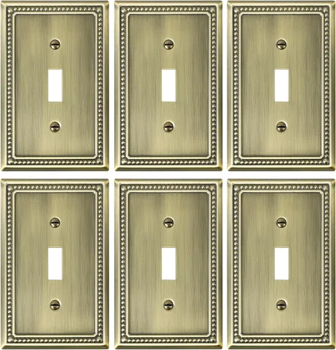 Vista 9 de Paquete de 2 Placas de Cubierta Combinadas para Interruptor de Palanca/Dúplex, Placa de Cubierta de Enchufe de Pared de Metal de Latón Antiguo