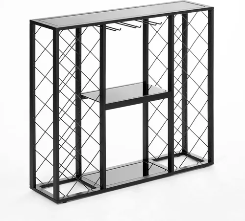 Vista 2 de Mango Steam Consola de estante de vino con mesa de cristal (34 botellas, negro)