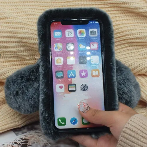 Vista 2 de Funda para Moto G Power 2021, lujosa funda de invierno cálida hecha a mano con pato de diamante, pelo de conejo suave y peludo, para Motorola Moto G