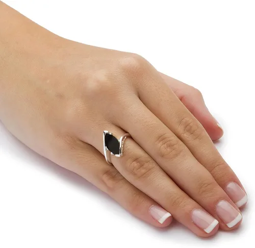 Vista 3 de Anillo de ónix negro natural en forma de marquesa de plata de ley