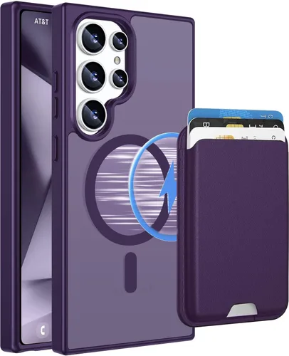 Vista 33 de Funda magnética para Samsung Galaxy S25 FE, transparente y negro con soporte para tarjetas de crédito desmontable, compatible con MagSafe, ajuste
