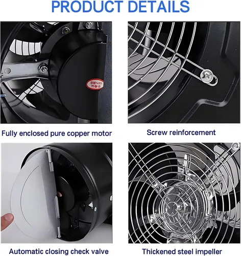 Vista 6 de Extractor de cocina de 4 pulgadas, ventilador de ventilación de ático montado en la pared de 20 W, 140 m³/h, con controlador de velocidad variable