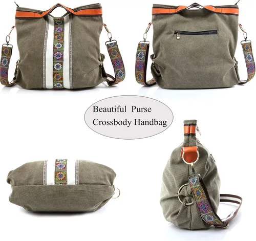 Vista 3 de Bolso cruzado de lona para mujer, bolso de hombro vintage resistente