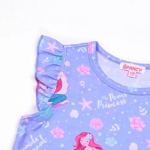 Vista 3 de QPANCY Paquete de 2 camisones para niñas, pijamas con mangas con vuelo, vestidos de noche de princesa, ropa de dormir de algodón