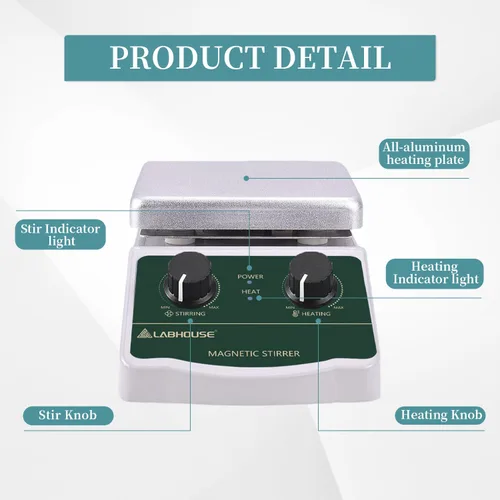 Vista 7 de Placa de Calentamiento con Agitador Magnético 300℃/ 572℉ 2L Mezclador Calentado 2000RPM para Laboratorio con Barra de Agitación Recicladora Set
