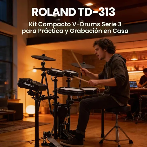 Vista 4 de Roland TD313 V-Drums Electronic Drum Kit Bundle with Audio Cable, Drumsticks, Drumstick Bag, and Austin Bazaar Polishing Cloth 2-Paquete con baquetas