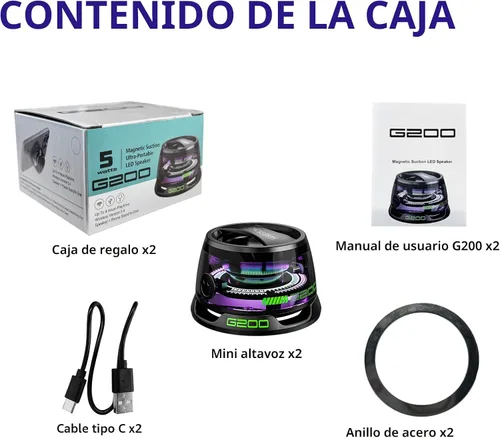 Vista 8 de Altavoz Bluetooth magnético G200 con luz RGB - Mini altavoz Bluetooth portátil, sonido estéreo de rango completo para 7 horas de reproducción, modo