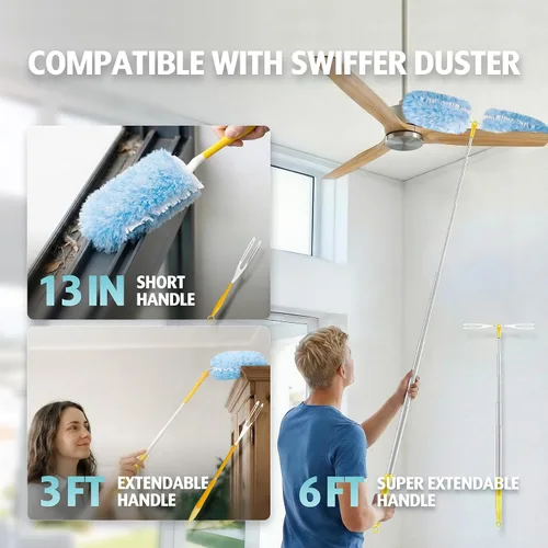 Vista 2 de 60 repuestos de plumero de 360° para Swiffer Duster con 2 asas mejoradas 60 recambios + 2 mangos