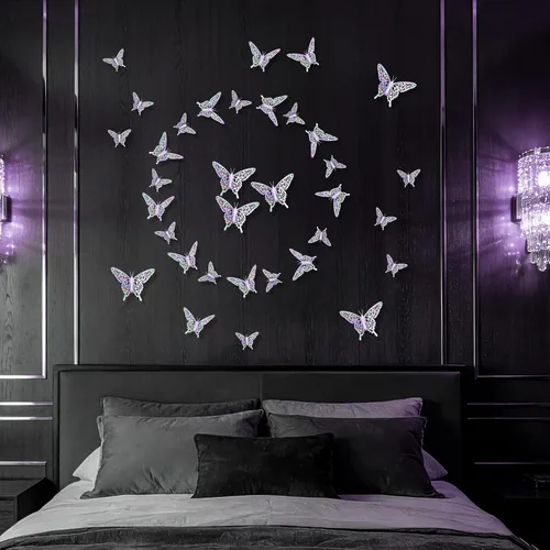 Vista 6 de AIEX 24 calcomanías de pared de mariposa 3D, adornos de mariposa 3D, calcomanías vívidas extraíbles con 3 tamaños diferentes para decoración