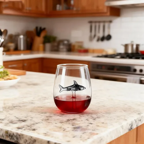 Vista 6 de kucehiup Copas de vino de tiburón negro, copa de vino tinto de 18 onzas con tiburón
