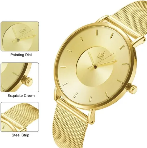 Vista 2 de SHENGKE Simple Watches - Reloj analógico de malla para mujer correa de acero inoxidable regalo de aniversario