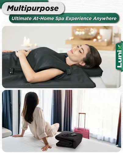 Vista 5 de Manta de sauna infrarroja Lunix LX17, bolsa de sauna portátil para relajación, desintoxicación y alivio del estrés, calor ajustable 77–176°F, manta