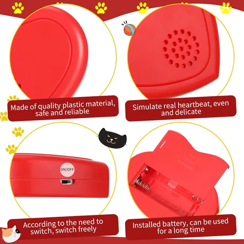 Vista 3 de Wettarn 4 piezas de repuesto de latidos cardíacos para cachorros, simulador de latidos cardíacos para perros mascotas, juguetes de simulador rojo