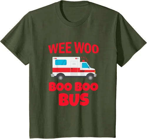 Vista 10 de Wee Woo Boo Boo Bus First Responder - Camiseta divertida de ambulancia, Negro, S