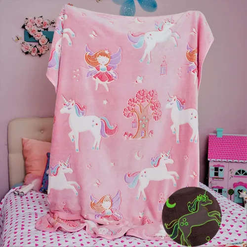 Vista 8 de Manta de dinosaurio que brilla en la oscuridad para niños, manta suave de forro polar azul. Gran regalo de dinosaurio para niños, nietos, bebés