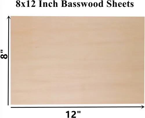Vista 2 de Paquete de 12 hojas de tilo de 1/8 x 8 x 12 pulgadas, hojas finas de madera contrachapada para Cricut Maker, madera sin terminar para bricolaje