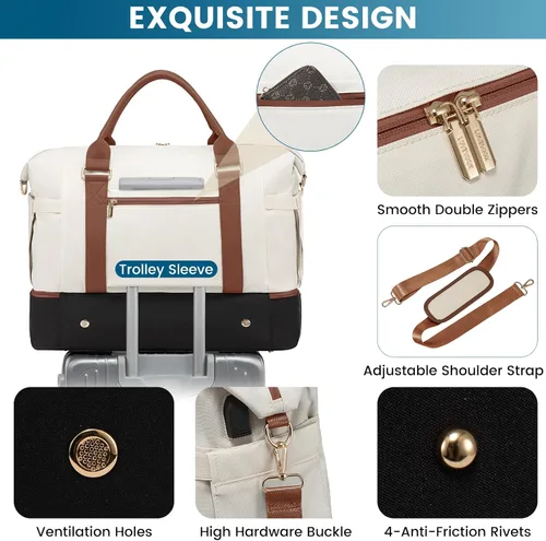 Vista 4 de LOVEVOOK Bolsa de viaje para mujer, bolsa de transporte de gran capacidad con bolsa de aseo