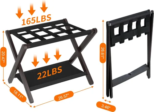 Vista 2 de Heybly HLR010Z1 - Portaequipajes, soporte plegable para maleta con estante de almacenamiento, soporte de equipaje de alta resistencia