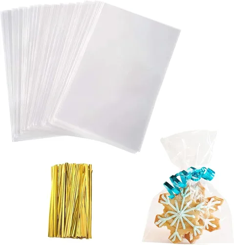 Vista 12 de Yotelab Bolsas para tartas, bolsas de celofán transparente de 3 x 5 pulgadas con lazos giratorios, 100 unidades Clear Gift Wrap Bags, Small Treat