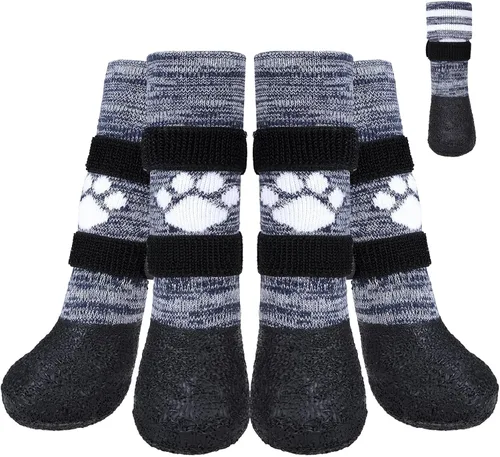 Vista 8 de KOOLTAIL Calcetines antideslizantes para perros para evitar lamer las patas para pavimentos calientes/terrosos, botas largas impermeables