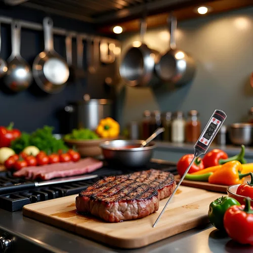 Vista 2 de Termómetro de carne negro, termómetro digital de lectura instantánea, termómetro electrónico de alimentos con sonda súper larga para cocina, leche