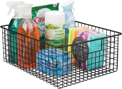 Vista 7 de mDesign Cesta organizadora de almacenamiento de alimentos de alambre de metal con asas para organizar armarios de cocina, estante de despensa, baño