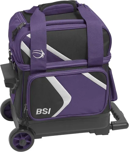 Vista 25 de BSI Dash Roller Bowling Bag with Smooth Rolling Wheels, Padded Ball Compartment, Retractable Locking Handle, & Shoe Pocket Negro/Azul/Gris
