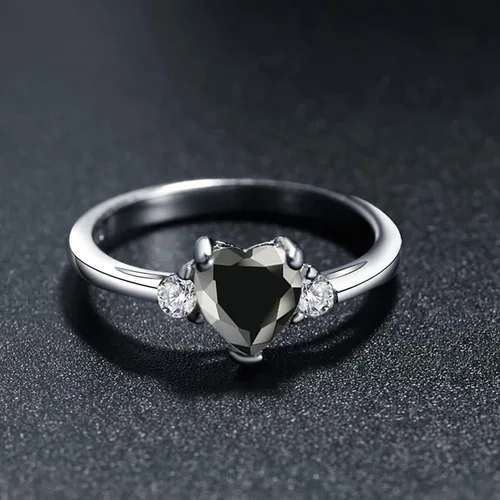 Vista 2 de ACEFEEL - Anillo de compromiso de plata de ley 925 con forma de corazón de ópalo blanco