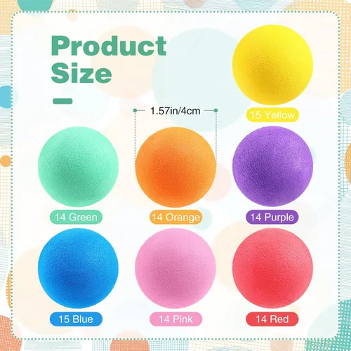 Vista 2 de Cindeer 100 mini bolas de espuma a granel para niños, bolas de esponja suaves y ligeras de 1.57 pulgadas, orbe de juego surtido para cumpleaños