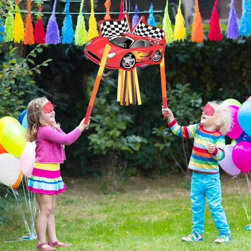 Vista 4 de Piñata de coche de carreras, suministros de recuerdo de fiesta, piñata con bate de los ojos vendados, 16.6 x 12.4 x 3.3 pulgadas, recuerdo de fiesta