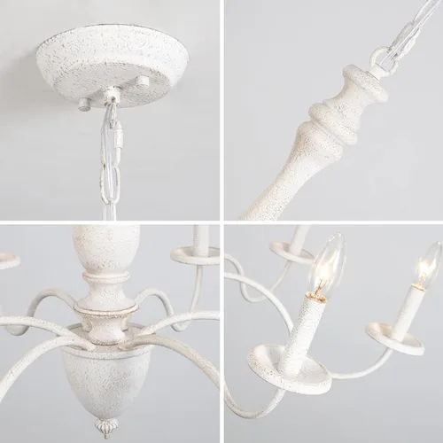Vista 5 de Lámpara de araña de granja de 6 luces francesas blancas para comedor Blanco