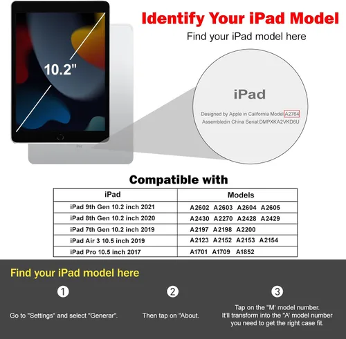 Vista 2 de Funda para iPad 9ª/8ª/7ª Generación 10.2 Pulgadas Pro 10.5 Pulgadas Air 3ª - Folio Protector de Múltiples Ángulos con Soporte para Lápices