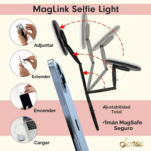 Vista 4 de Sonix MagLink - Anillo de luz para selfie y anillo de teléfono MagSafe para iPhone 17, 16, 15, 14, 13, 12, serie MagLink, anillo redondo magnético
