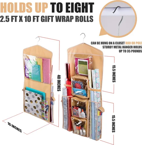 Vista 2 de Bolsa de regalo colgante de doble cara y organizador de papel de regalo (beige)