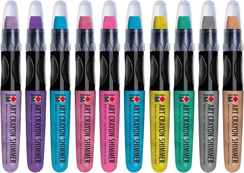 Vista 3 de Marabu Art Crayons - Juego de 10 crayones metálicos de acuarela altamente pigmentados, suaves y fáciles de mezclar, para artistas de medios mixtos