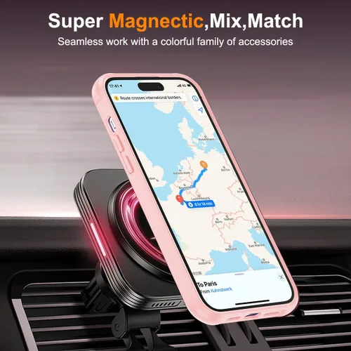 Vista 5 de Funda para iPhone 12/12 Pro con soporte de anillo magnético giratorio de 360°, compatible con Mag-Safe, ligera y translúcida, mate, a prueba