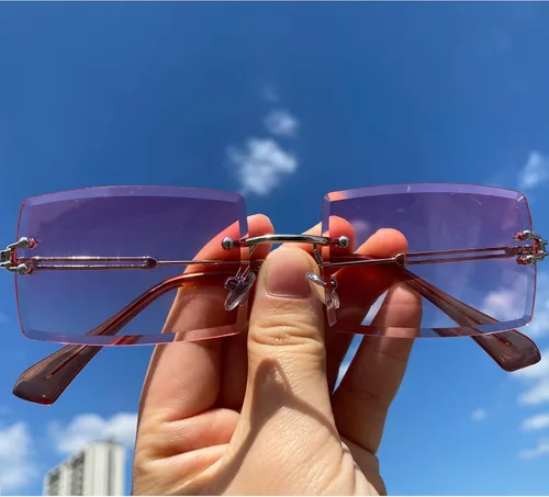 Vista 4 de MINCL - Gafas de sol rectangulares pequeñas para mujer ultraligeras color caramelo sin marco