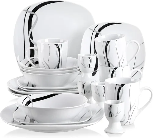 Vista 36 de VEWEET Annie - Vajilla de porcelana para 6 personas, 30 piezas, con platos y tazones, incluyendo cena, postre, sopa, tazas y platillos