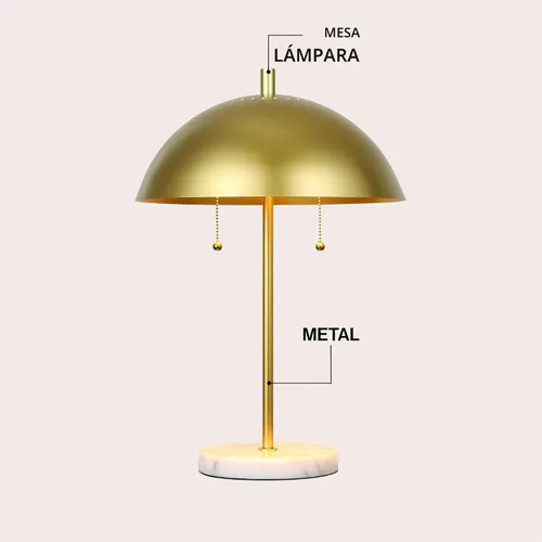 Vista 3 de JONATHAN Y Ella - Lámpara de mesa con 2 luces, 20.7 pulgadas, mármol metálico, hoja dorada/blanco Modern, Dome Shade, Pull Chain Switch, Glam