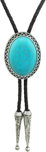 Vista 6 de SELOVO Genunie - Corbata de cuero con diseño de bolo nativo occidental Negro