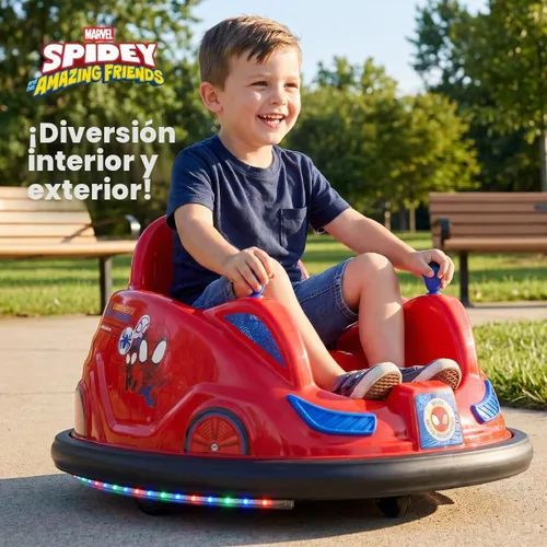 Vista 2 de Flybar 6V Marvel Spidey Coche Chocón Montable - Juguetes al Aire Libre, Coche de Bebé, Juguetes para Niños Pequeños, Coches Chocones, con Giros