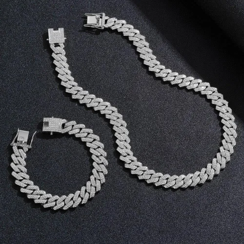 Vista 6 de Cadena y pulsera de eslabones cubanos de oro y plata para hombres y mujeres Collar de diamantes Iced Out Miami Cuban Hip Hop Joyería