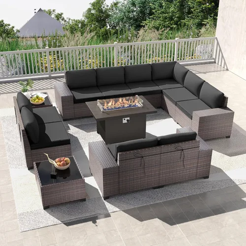 Vista 57 de Kullavik - Juego de muebles para exterior de 6 piezas con sofá modular de ratán de polietileno, color negro