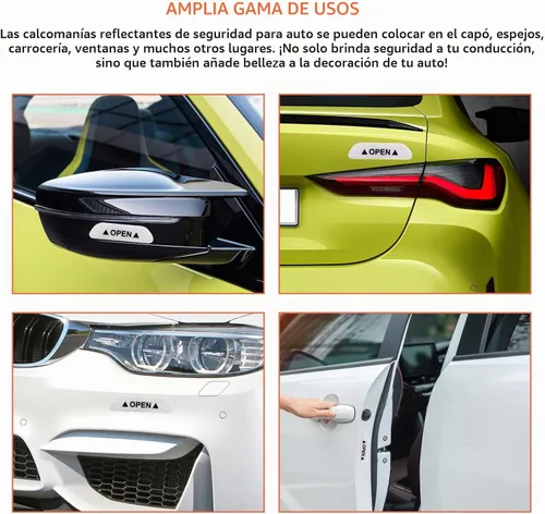 Vista 6 de Ziciner 4 piezas de pegatinas reflectantes para puertas de coche, advertencia de seguridad de visibilidad nocturna, tiras protectoras anticolisión