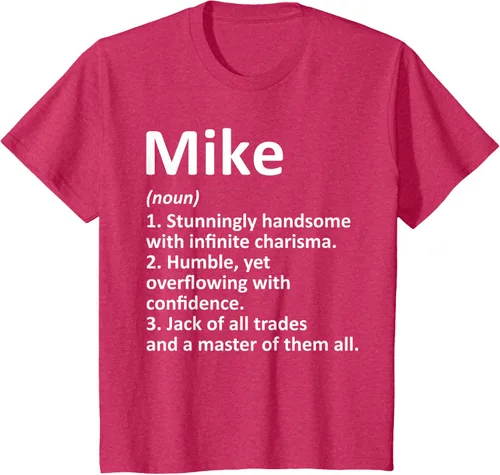 Vista 72 de MIKE Definition - Camiseta divertida para regalo de cumpleaños con nombre personalizado, Negro, S