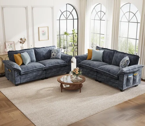 Vista 22 de KKL Sofá Seccional Modular de 89 Pulgadas, Sofá de Amor de 2 Asientos Sofá Nube con Asiento Profundo, Sofás Seccionales de Chenilla para Sala