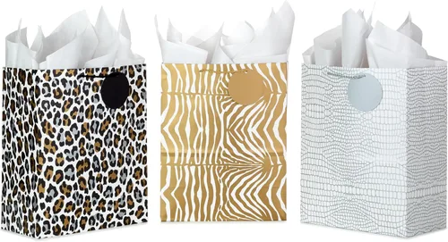 Vista 7 de Hallmark Surtido de bolsas de regalo iridiscentes grandes de 13 pulgadas (3 bolsas: gradiente de arco iris - azul/verde, oro/plata, morado/rojo)