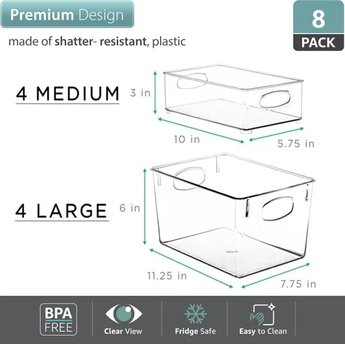 Vista 2 de Sorbus Juego de 8 organizadores transparentes para refrigerador, contenedores para refrigerador y despensa para organizar alimentos, 2 tamaños